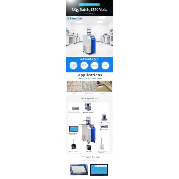 -60C 6Kg Vertical Freeze Dryer Programmable Shelf Heating Laboratory Freeze Dryer