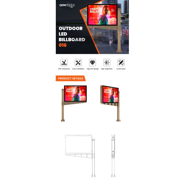 Custom High end design 8000nits P6 IP65 led digital double sided display screen billboard outdoor advertising