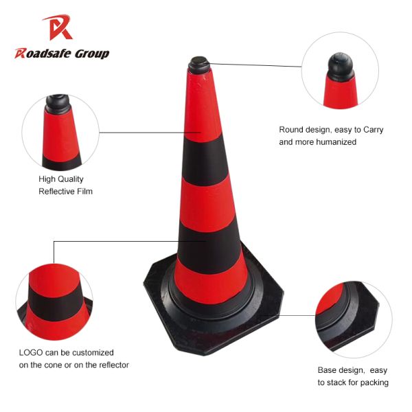 50/75/100cm Black Base PE Flexible Traffic Cone Vial Road Construction Plastic Cones