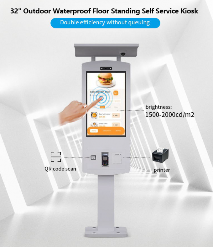 32 Inch Outdoor IP65 Self Service Checkout Kiosk With Aluminum Housing