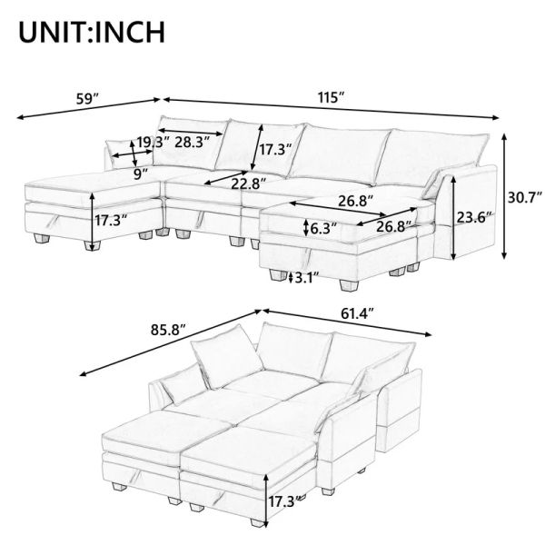 Multifunctional Contemporary Modular Sofa Bed Extendable Breathable