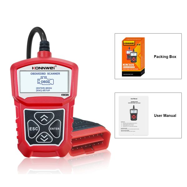 16pin KW309 Konnwei Engine Code Reader OBD2 Scanner with LCD Screen