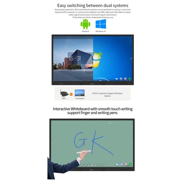 75 Inch Interactive Touch Board Metal SPCC 280W Electronic Touch Whiteboard