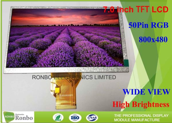 Quality High Brightness 7.0 Inch Industrial LCD Screen Resolution 800x480 LCD Display with 50pin RGB Interface for sale