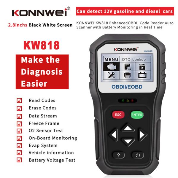 2.8 Inches Obd Ii Trouble Code Scan Tool Multi - Languages For All Cars