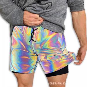 Buy cheap Double Layer Rainbow Reflective Sweat Shorts for Workout within 7 Days Sample Order product