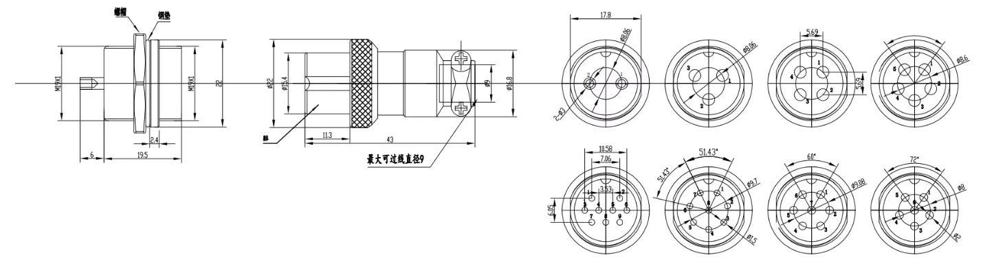 12 Pin Aluminum Alloy GX20 Aviation Plug Connector with 1500V Withstand Voltage for Industrial Equipment