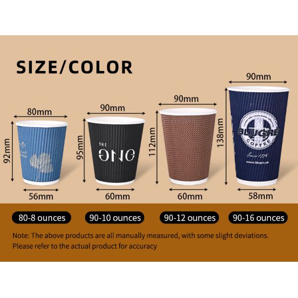 Customizable Durable 12oz Ripple Paper Cups With Carton Package