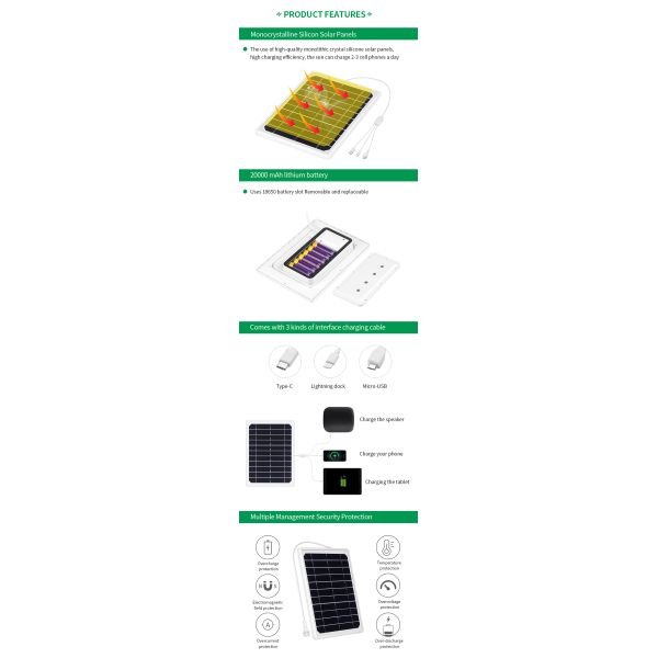 8W Waterproof Solar Powered Panel IP66 3 IN 1 Type Mini For Camping