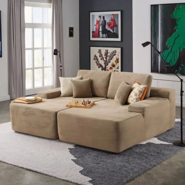 Super Deep Modular Corduroy Sofa Bed Plush Compressed Couch for Apartment Villa Vacuum-Packed Sectional Living Room Furniture