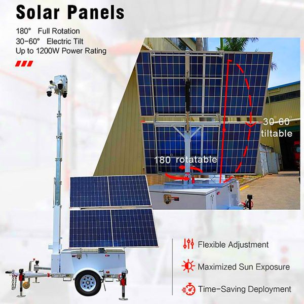 Solar Surveillance Tower Internet Connectivity Solar Powered Generator Trailer Mounted Lighting Tower